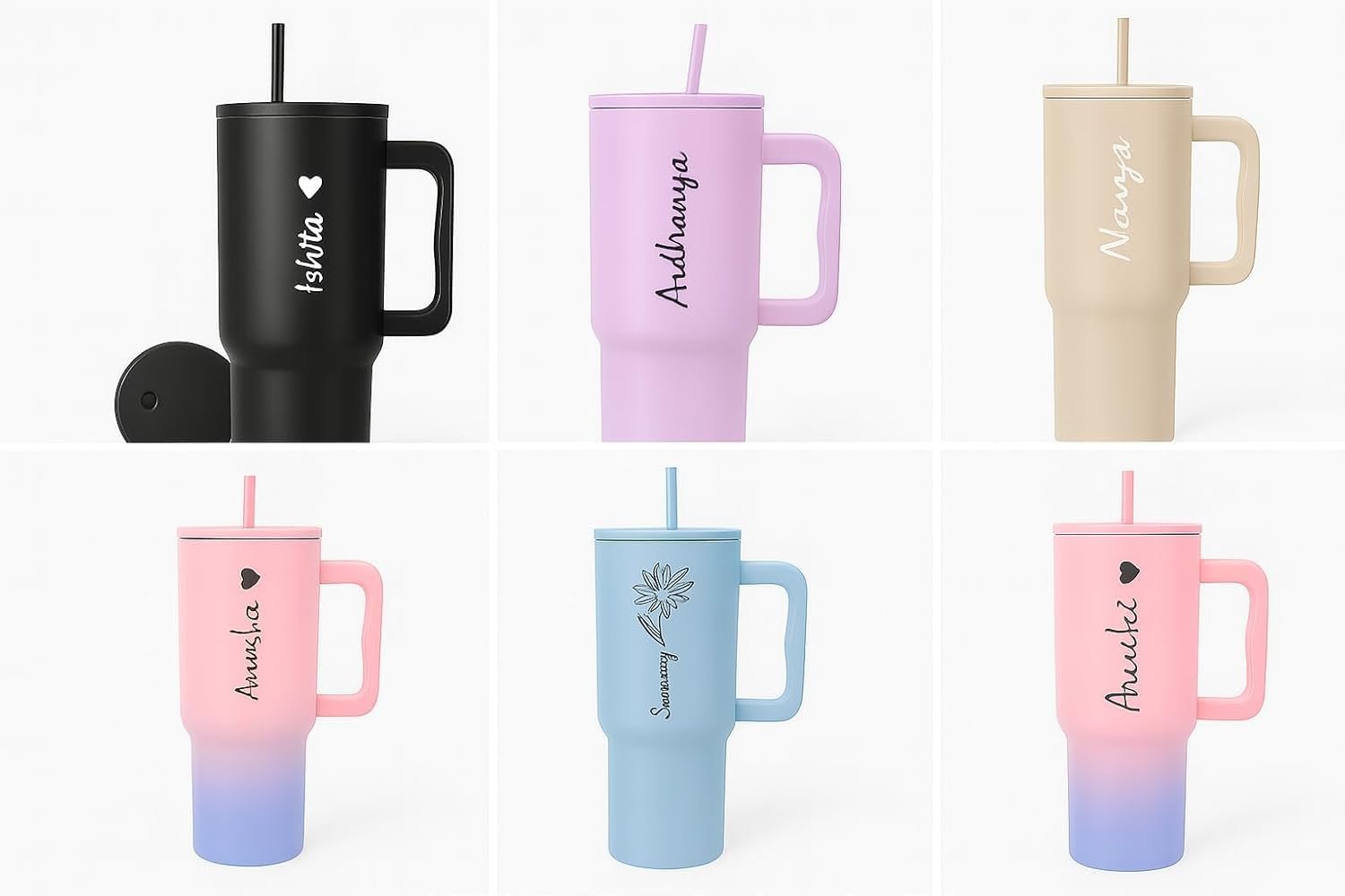 Black Personalized Name Tumbler with Handle & Straw - Image 5