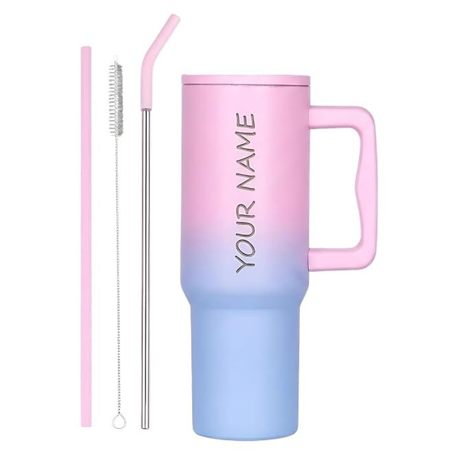 Black Personalized Name Tumbler with Handle & Straw - Image 10