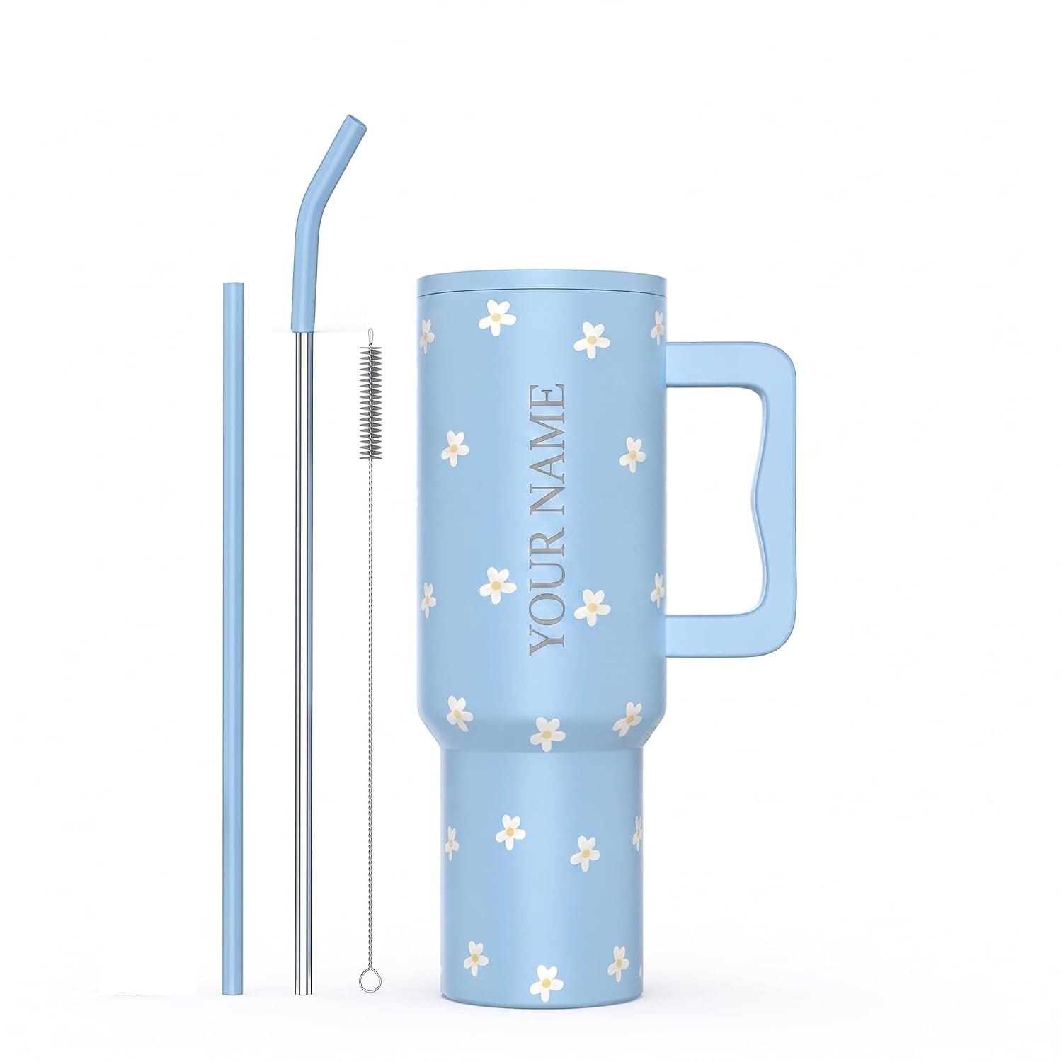 Black Personalized Name Tumbler with Handle & Straw - Image 9