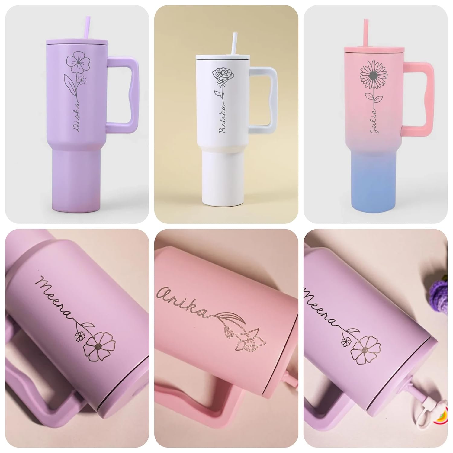 Black Personalized Name Tumbler with Handle & Straw - Image 6