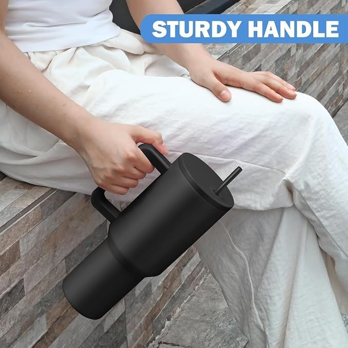 Black Personalized Name Tumbler with Handle & Straw - Image 4