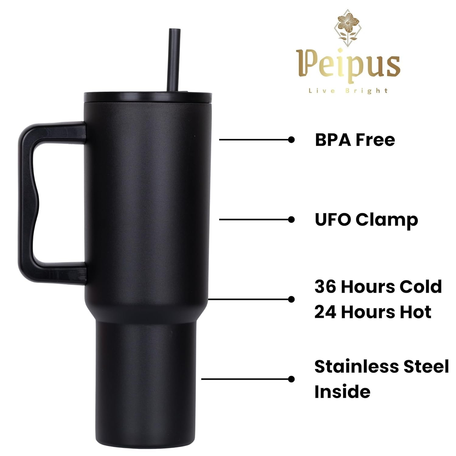 Black Personalized Name Tumbler with Handle & Straw - Image 3