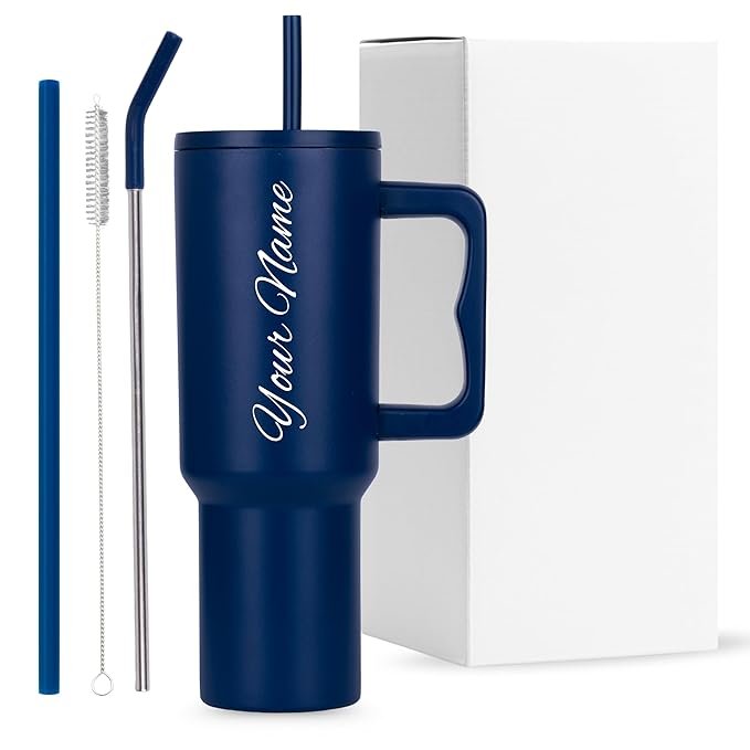 Black Personalized Name Tumbler with Handle & Straw - Image 8