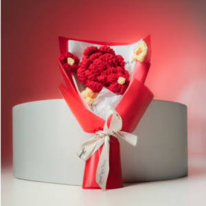 Handmade Red Rose & Daisy Crochet Flower Bouquet