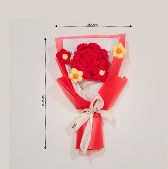 Handmade Red Rose & Daisy Crochet Flower Bouquet - Image 3